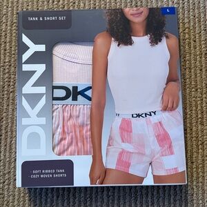 DKNY Pink and White Tank & Short Set